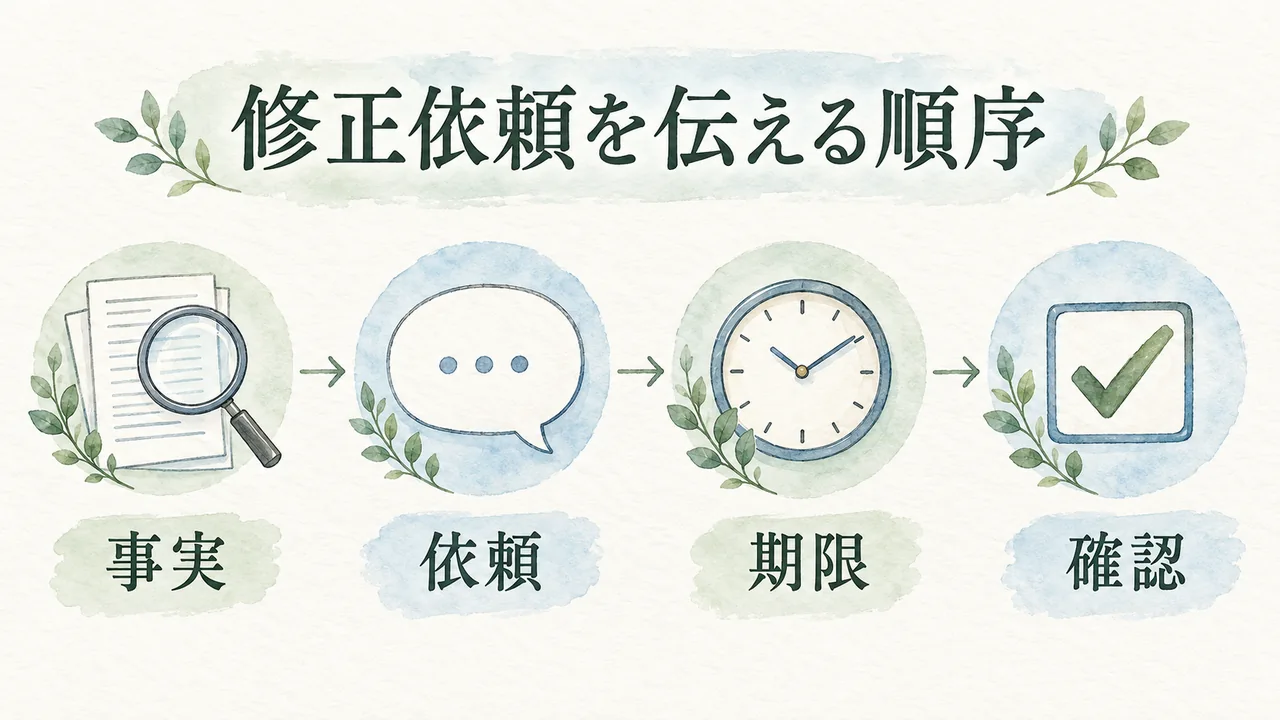 英語で修正を依頼するときの事実・依頼・期限・確認の順序