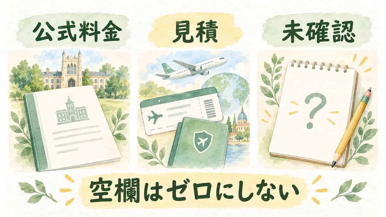 公式料金、個別の見積、未確認の費用を分け、空欄をゼロ円にしない考え方