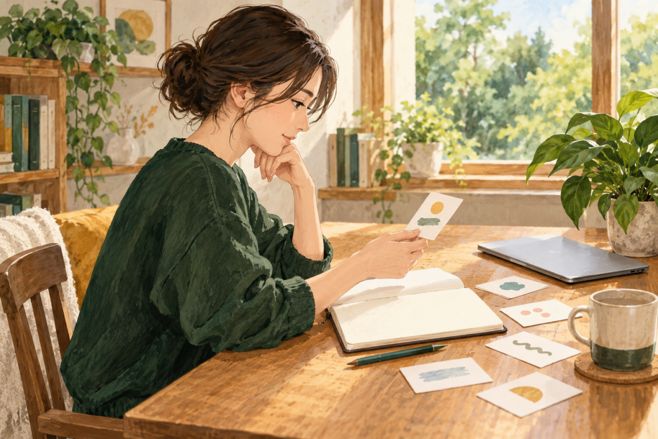 仕事で自分が変えたことと確認できる結果をノートに整理する人物のイメージ