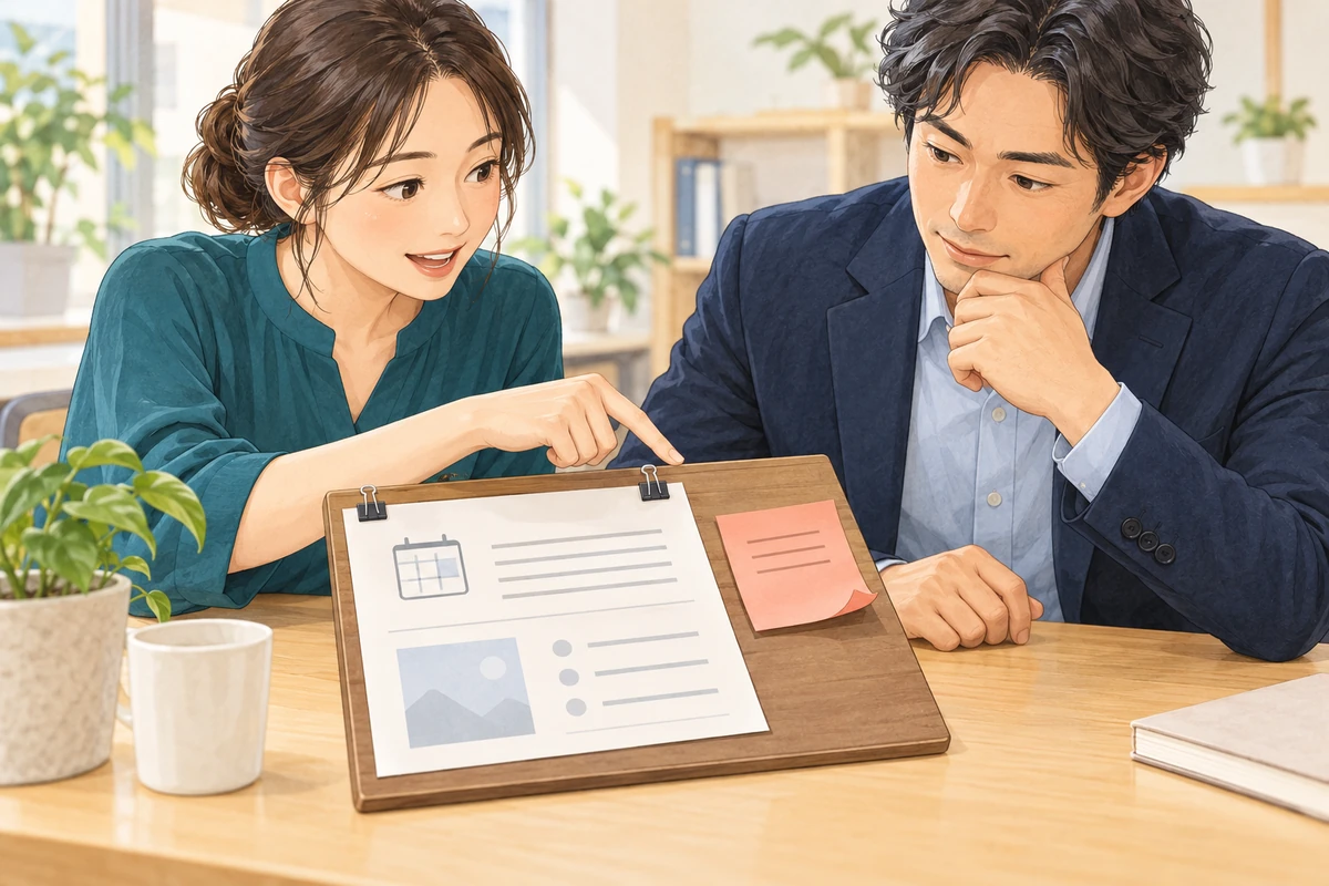 前回の合意記録と新しい確認待ちの依頼を分けて残す成人社員