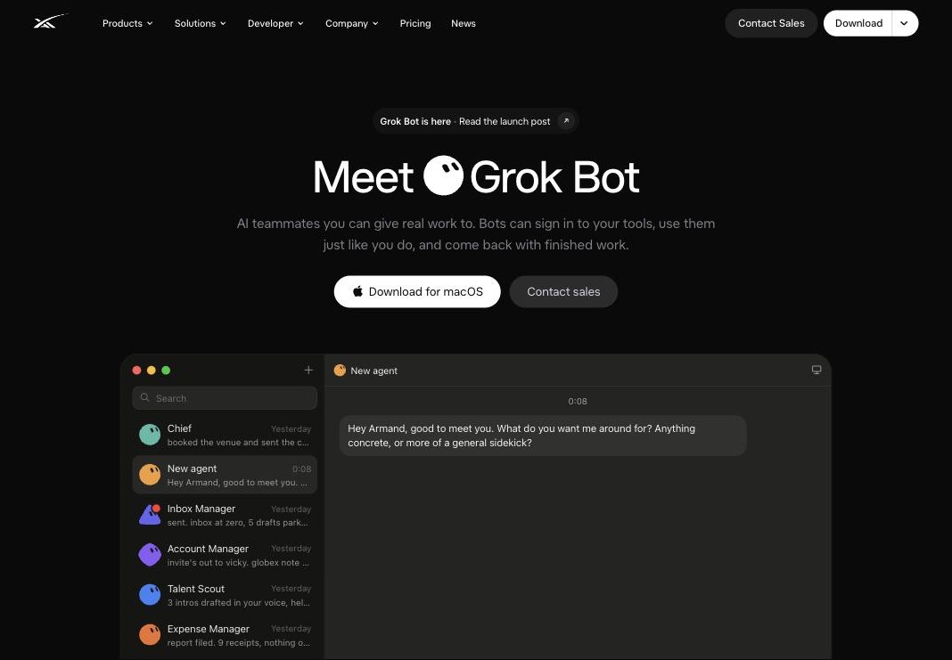 dot.comを開くと表示されるGrok Botのページ