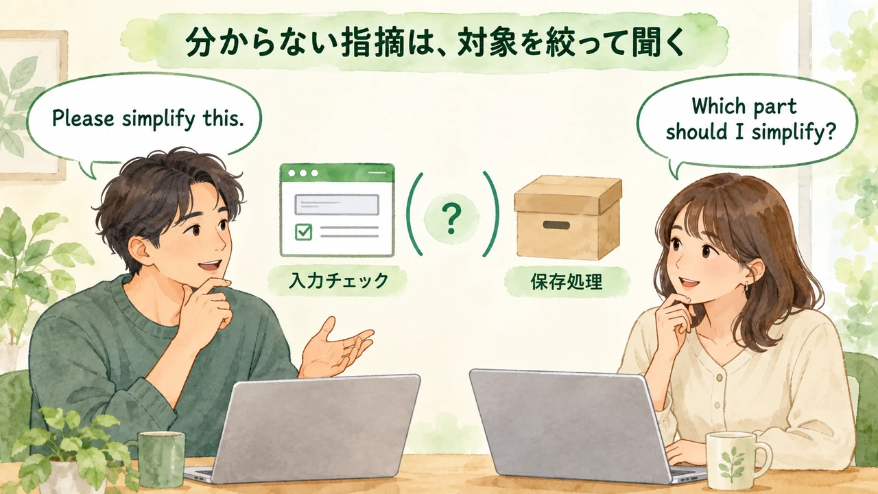 曖昧な指摘に対して確認する英語の会話例