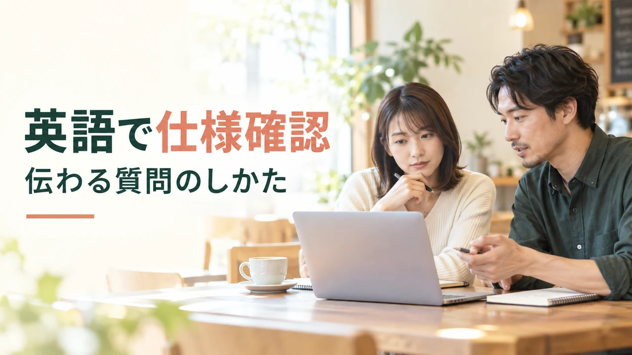 英語でアプリの仕様を確認する2人の学習者のイメージ写真