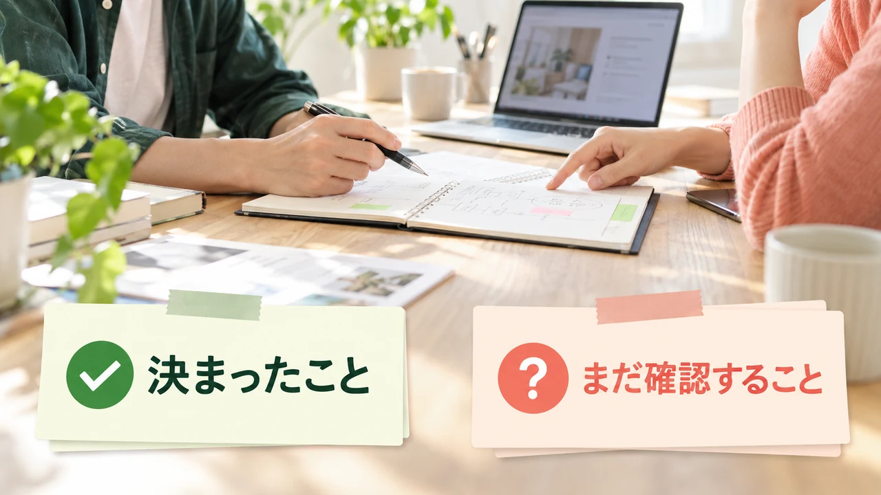 決まったことと確認が必要なことを分ける打ち合わせのイメージ写真