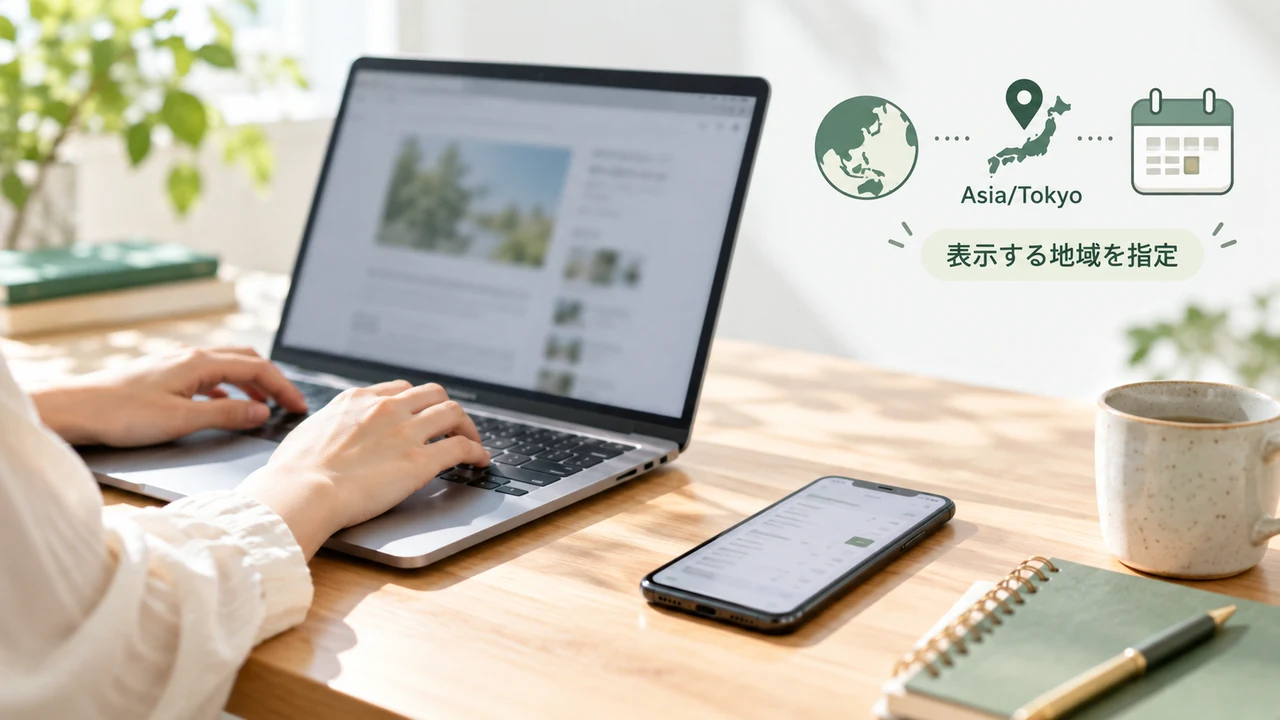 パソコンとスマートフォンで表示する地域を確認する学習イメージ