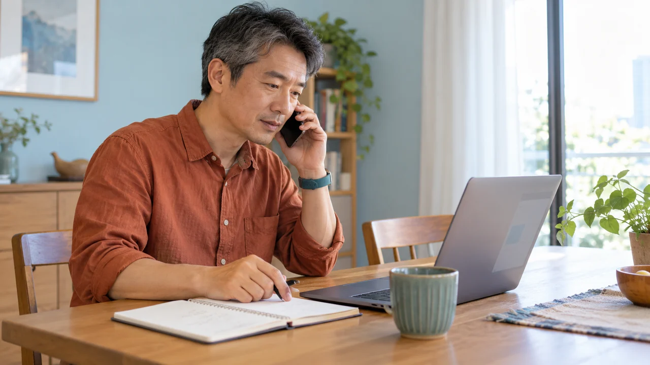 自分で調べた連絡先へ電話し、求人の情報を確認する成人のイメージ