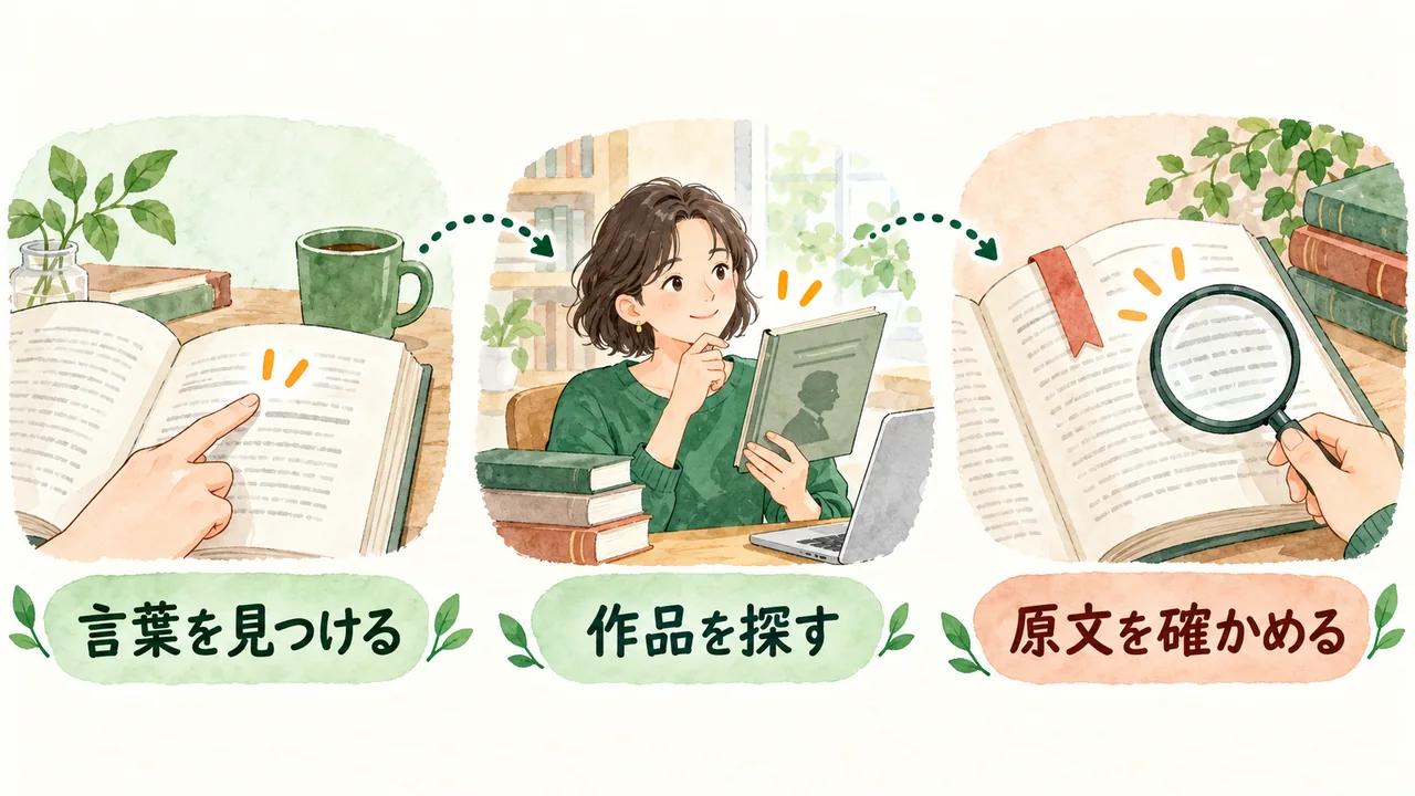 言葉を見つけ、作品を探し、原文を確かめる3つの手順