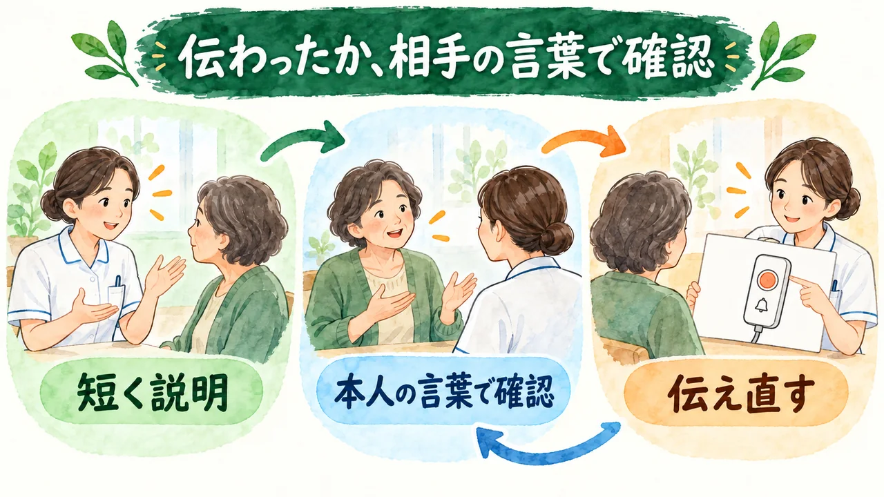 短く説明し相手の言葉で確かめ、伝わらなければ説明し直す水彩図解