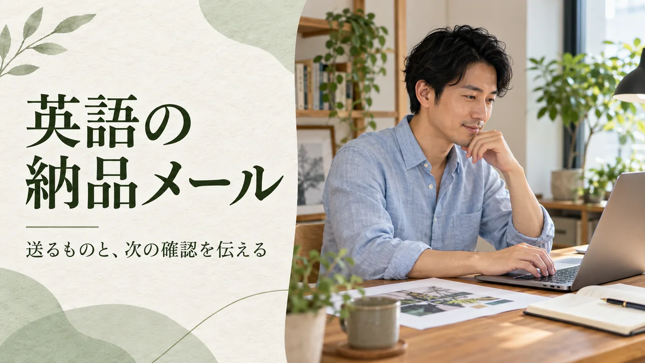 ノートパソコンと資料を見比べ、送付する成果物を確認している大人の自然な写真イメージ