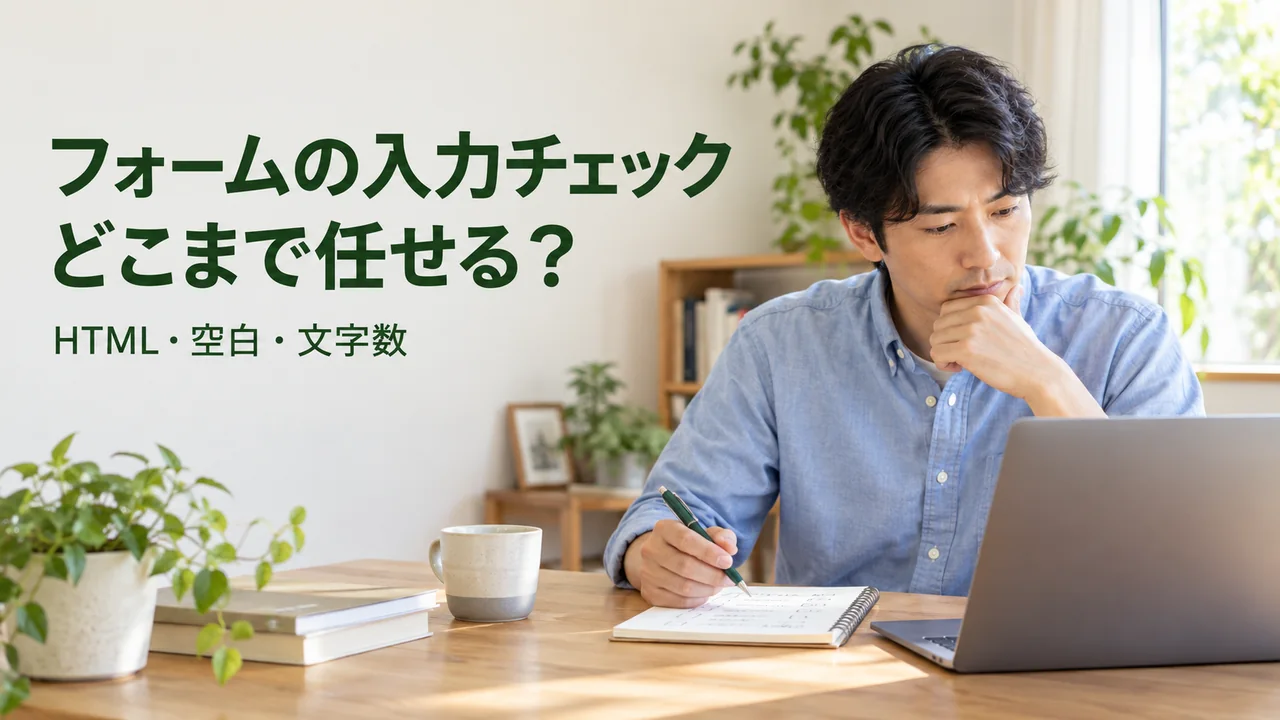 フォームの入力条件をノートで整理する学習者の写真イメージ