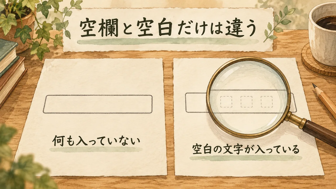 空欄と空白文字が入った欄を見比べる水彩図