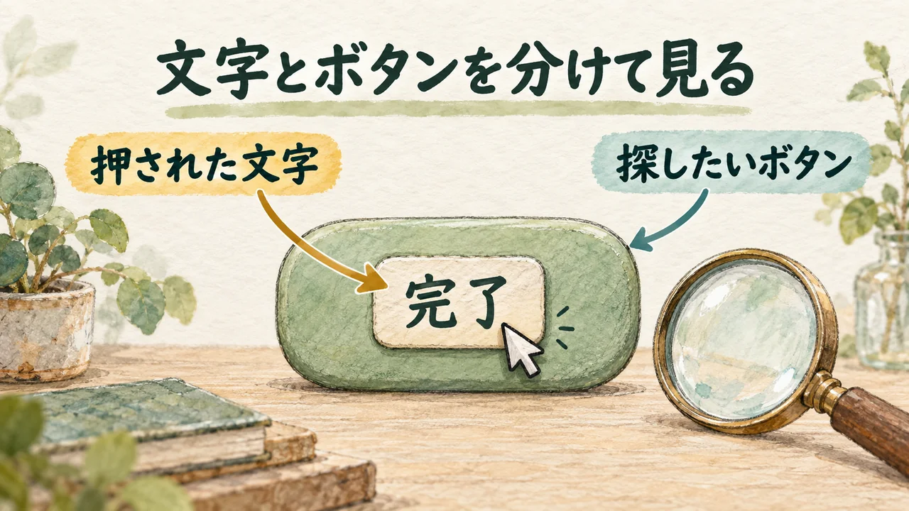 ボタン内の文字とボタン全体を分けて見る水彩図