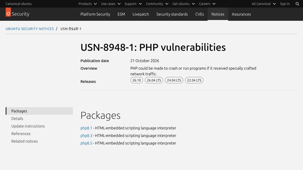 USN-8948-1: PHP vulnerabilities