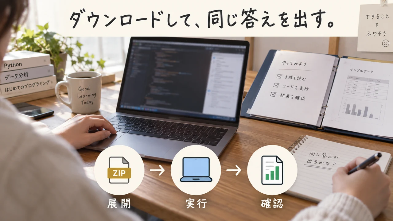 教材を展開し実行して結果を確認する3つの手順